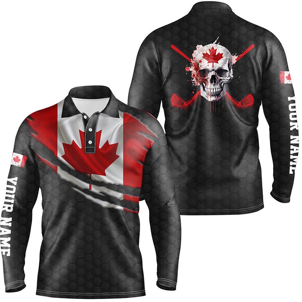 Canada Flag Skull Men’s Golf Polo Shirts Personalized Patriotic Golf Shirts For Men, Golf Polo Shirt, Golf Shirts Canada Flag Skull Men’s Golf Polo Shirts Personalized Patriotic Golf Shirts For Men, Golf Polo Shirt, Golf Shirts