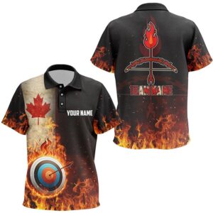 Canadian Flag Flaming Target Archery Polo Shirts,…