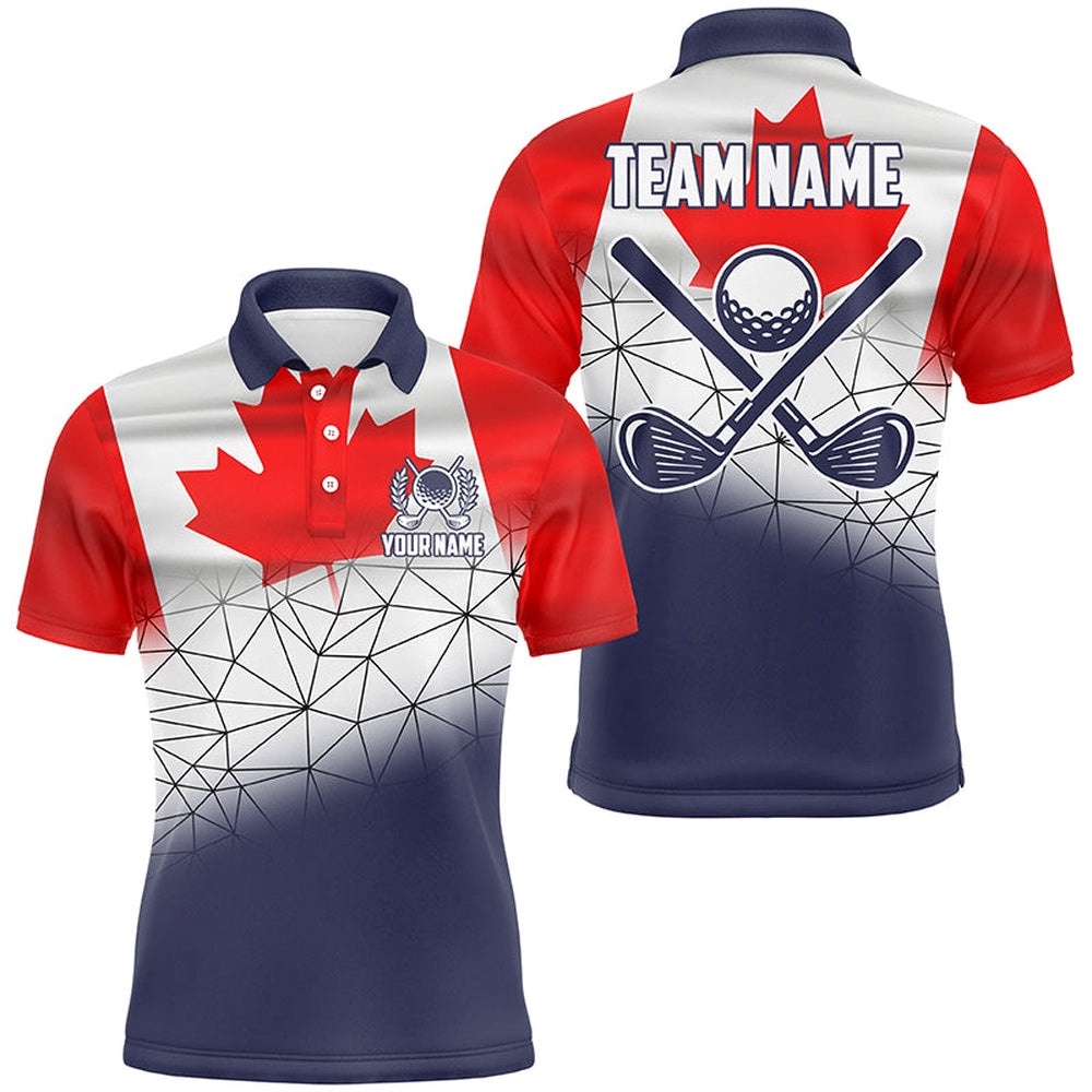 Canadian Flag Golf Clubs Navy Geometric Pattern Men Golf Polo Shirts Custom Patriotic Golf Outfits Men, Golf Polo Shirt, Golf Shirts Canadian Flag Golf Clubs Navy Geometric Pattern Men Golf Polo Shirts Custom Patriotic Golf Outfits Men, Golf Polo Shirt, Golf Shirts