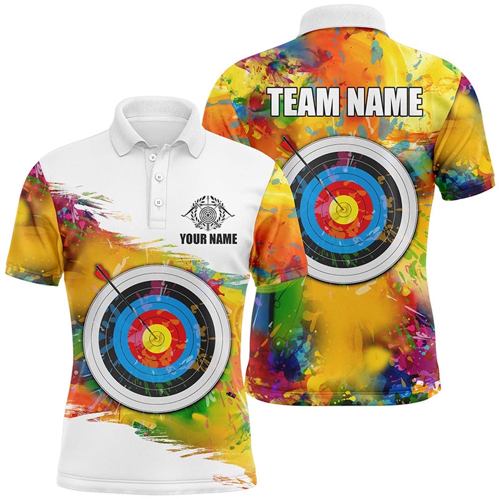 Colorful Target Archery Men Polo Shirt Custom Archery Polo Attire For Archer, Custom Archery Team Polo Shirt