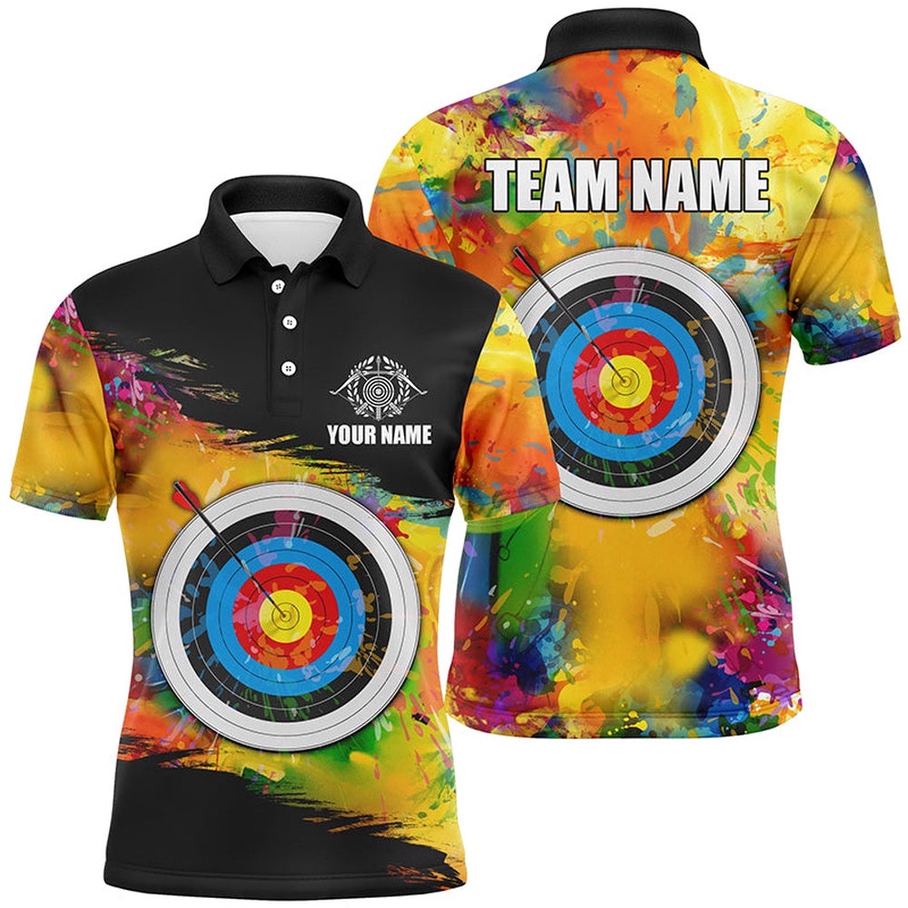 Colorful Target Archery Men Polo Shirts Custom Archery Polo Attire For Archer, Custom Archery Team Polo Shirt