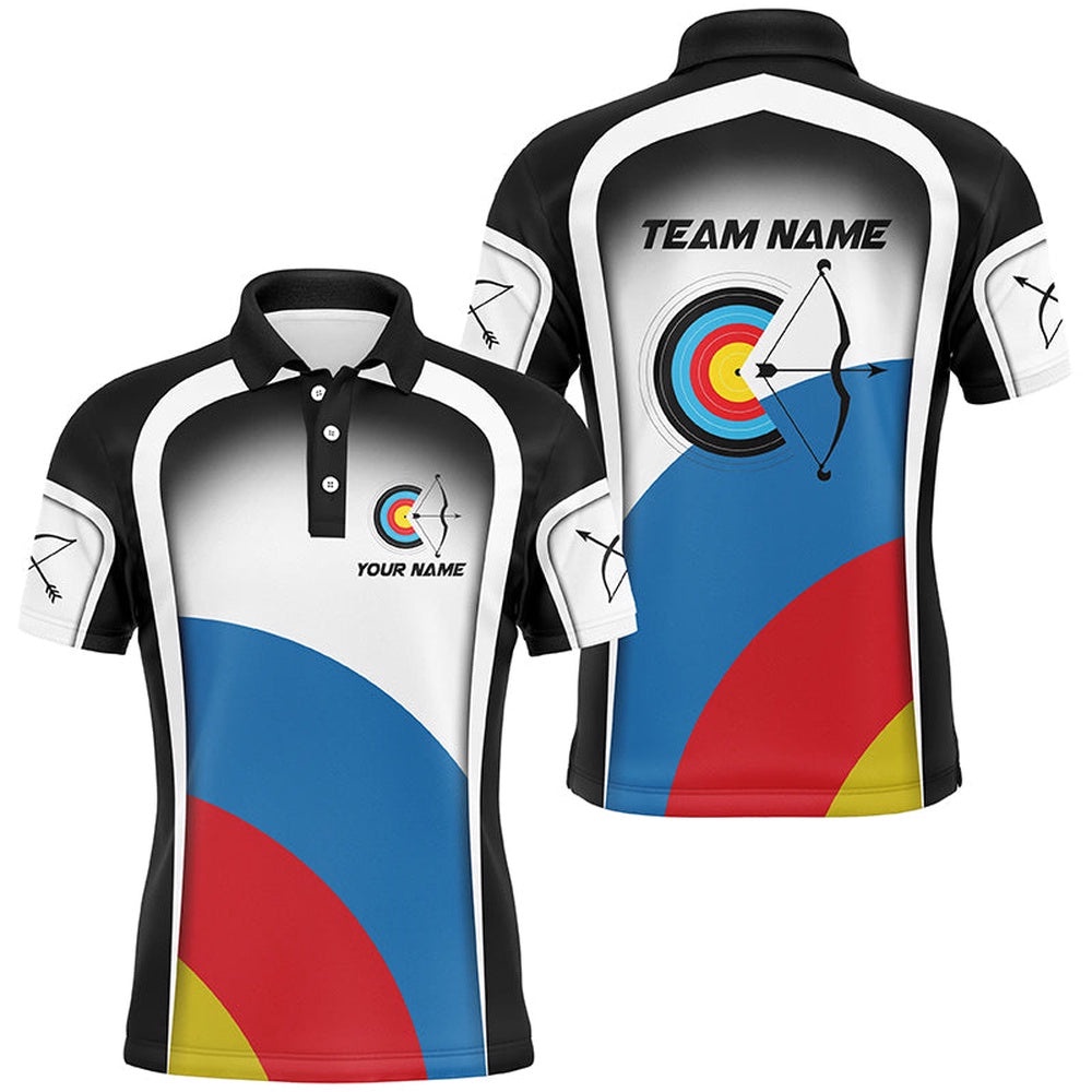 Colorful Target Archery Shirts For Men, Archery Tournament Polo For Team Archers, Custom Archery Team Polo Shirt Colorful Target Archery Shirts For Men, Archery Tournament Polo For Team Archers, Custom Archery Team Polo Shirt