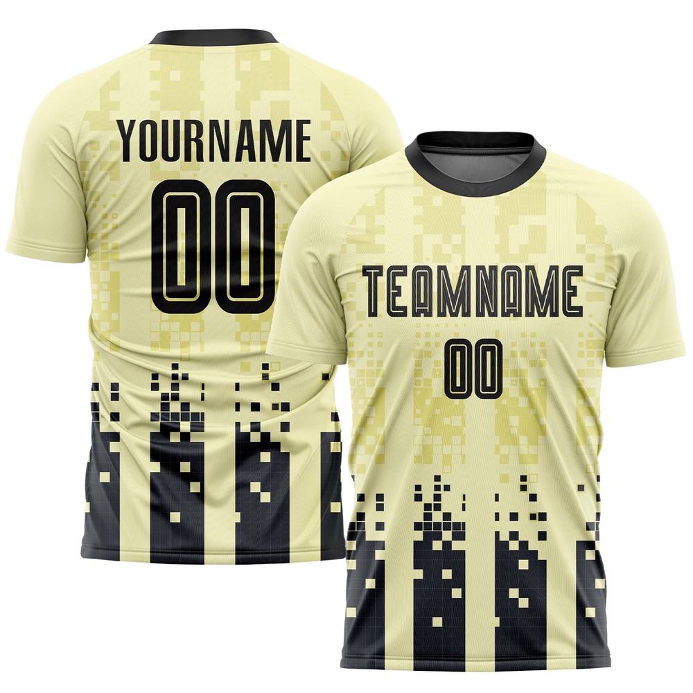 Cream Black Home Sublimation Soccer Uniform Jersey, Custom Team Soccer Jersey Shirt