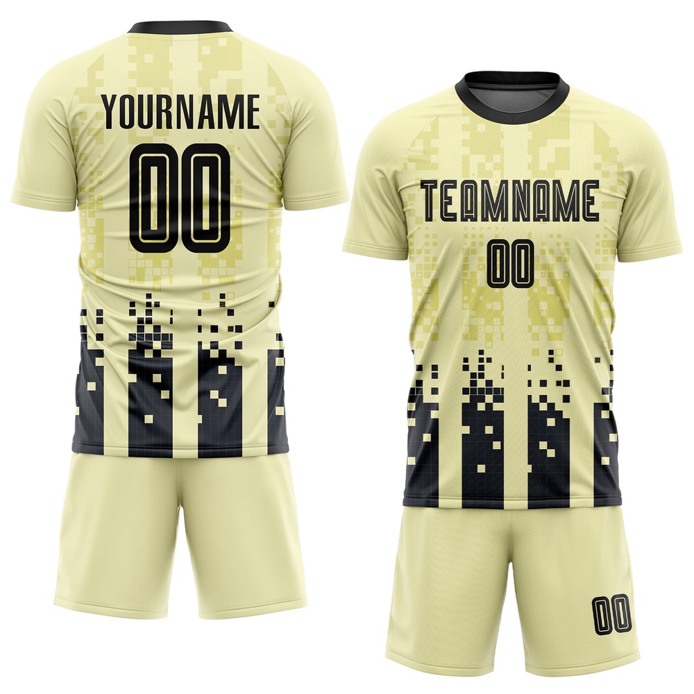 Cream Black Home Sublimation Soccer Uniform Jersey, Custom Team Soccer Jersey Shirt