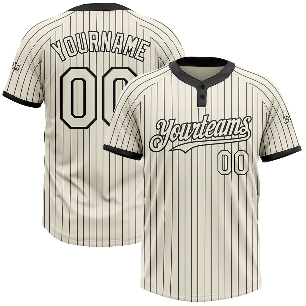 Cream Black Pinstripe Black Two Button Unisex Softball Jersey, Custom Team Softball Jersey Cream Black Pinstripe Black Two Button Unisex Softball Jersey, Custom Team Softball Jersey