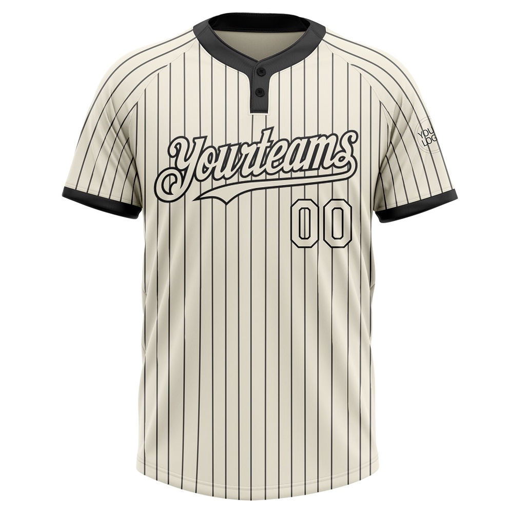 Cream Black Pinstripe Black Two Button Unisex Softball Jersey, Custom Team Softball Jersey Cream Black Pinstripe Black Two Button Unisex Softball Jersey, Custom Team Softball Jersey