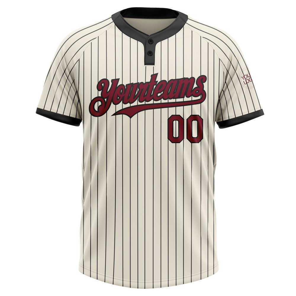 Cream Black Pinstripe Crimson Two Button Unisex Softball Jersey, Custom Team Softball Jersey Cream Black Pinstripe Crimson Two Button Unisex Softball Jersey, Custom Team Softball Jersey