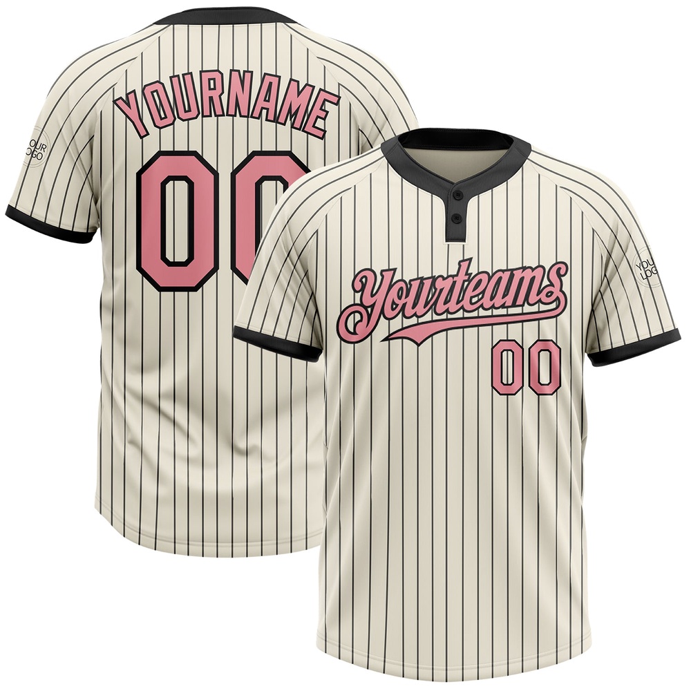 Cream Black Pinstripe Medium Pink Two Button Unisex Softball Jersey, Custom Team Softball Jersey Cream Black Pinstripe Medium Pink Two Button Unisex Softball Jersey, Custom Team Softball Jersey