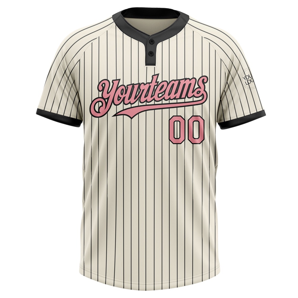 Cream Black Pinstripe Medium Pink Two Button Unisex Softball Jersey, Custom Team Softball Jersey Cream Black Pinstripe Medium Pink Two Button Unisex Softball Jersey, Custom Team Softball Jersey
