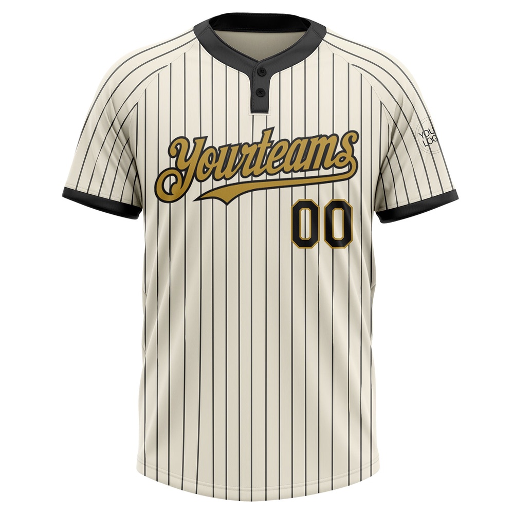 Cream Black Pinstripe Old Gold Two Button Unisex Softball Jersey, Custom Team Softball Jersey Cream Black Pinstripe Old Gold Two Button Unisex Softball Jersey, Custom Team Softball Jersey