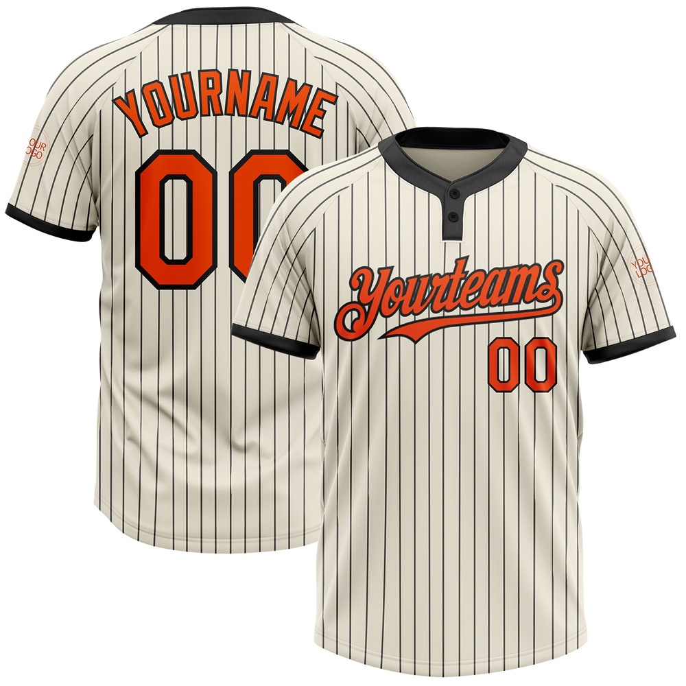 Cream Black Pinstripe Orange Two Button Unisex Softball Jersey, Custom Team Softball Jersey Cream Black Pinstripe Orange Two Button Unisex Softball Jersey, Custom Team Softball Jersey