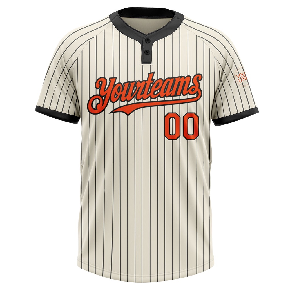 Cream Black Pinstripe Orange Two Button Unisex Softball Jersey, Custom Team Softball Jersey Cream Black Pinstripe Orange Two Button Unisex Softball Jersey, Custom Team Softball Jersey