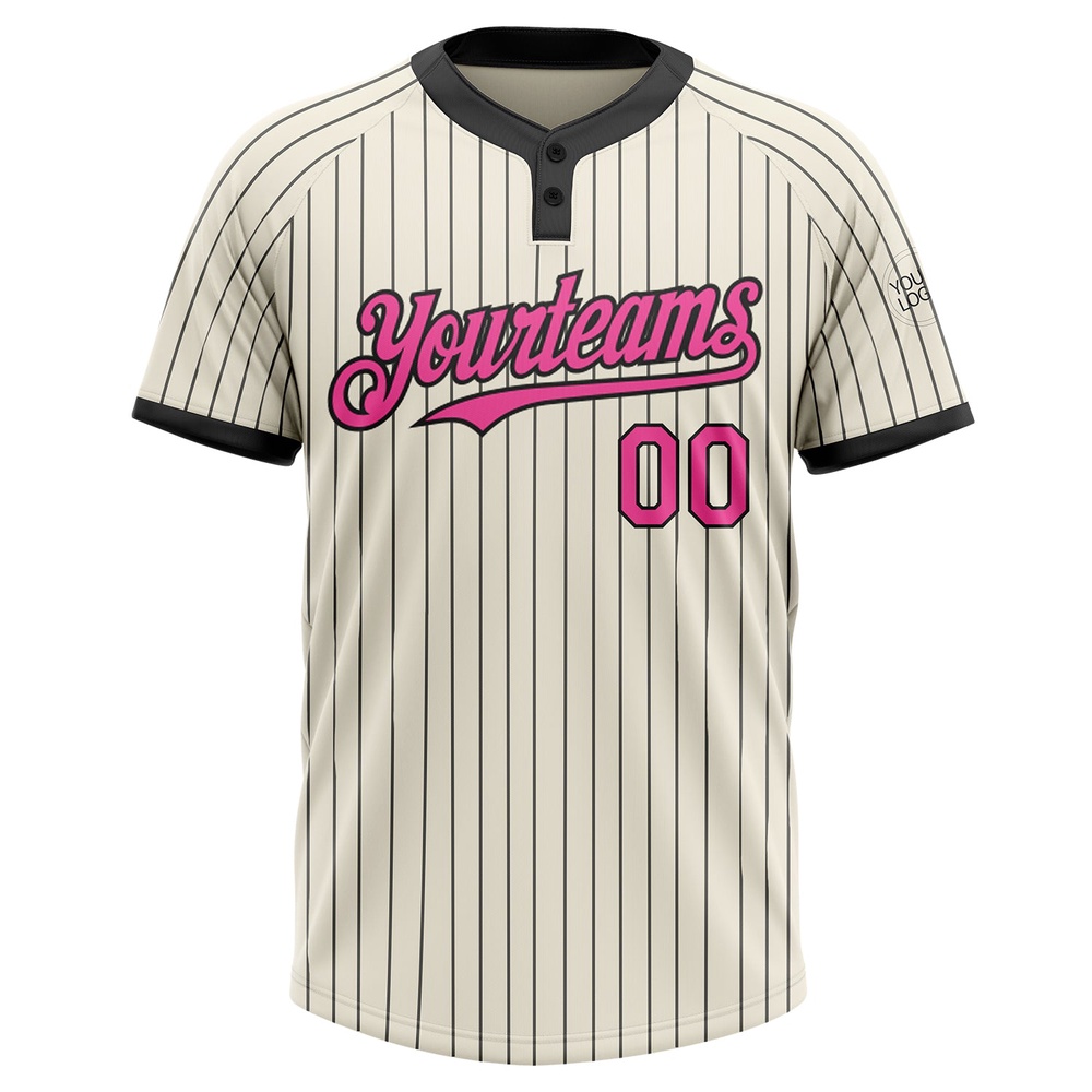 Cream Black Pinstripe Pink Two Button Unisex Softball Jersey, Custom Team Softball Jersey Cream Black Pinstripe Pink Two Button Unisex Softball Jersey, Custom Team Softball Jersey