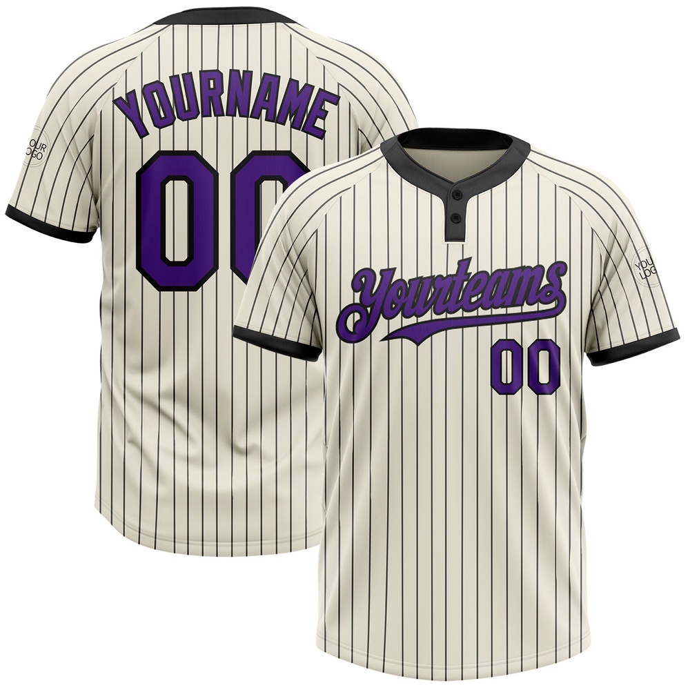 Cream Black Pinstripe Purple Two Button Unisex Softball Jersey, Custom Team Softball Jersey Cream Black Pinstripe Purple Two Button Unisex Softball Jersey, Custom Team Softball Jersey