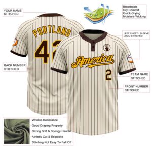 Cream Brown Pinstripe Gold Two Button Unisex Softball Jersey Custom Team Softball Jersey 3 dohvmv.jpg