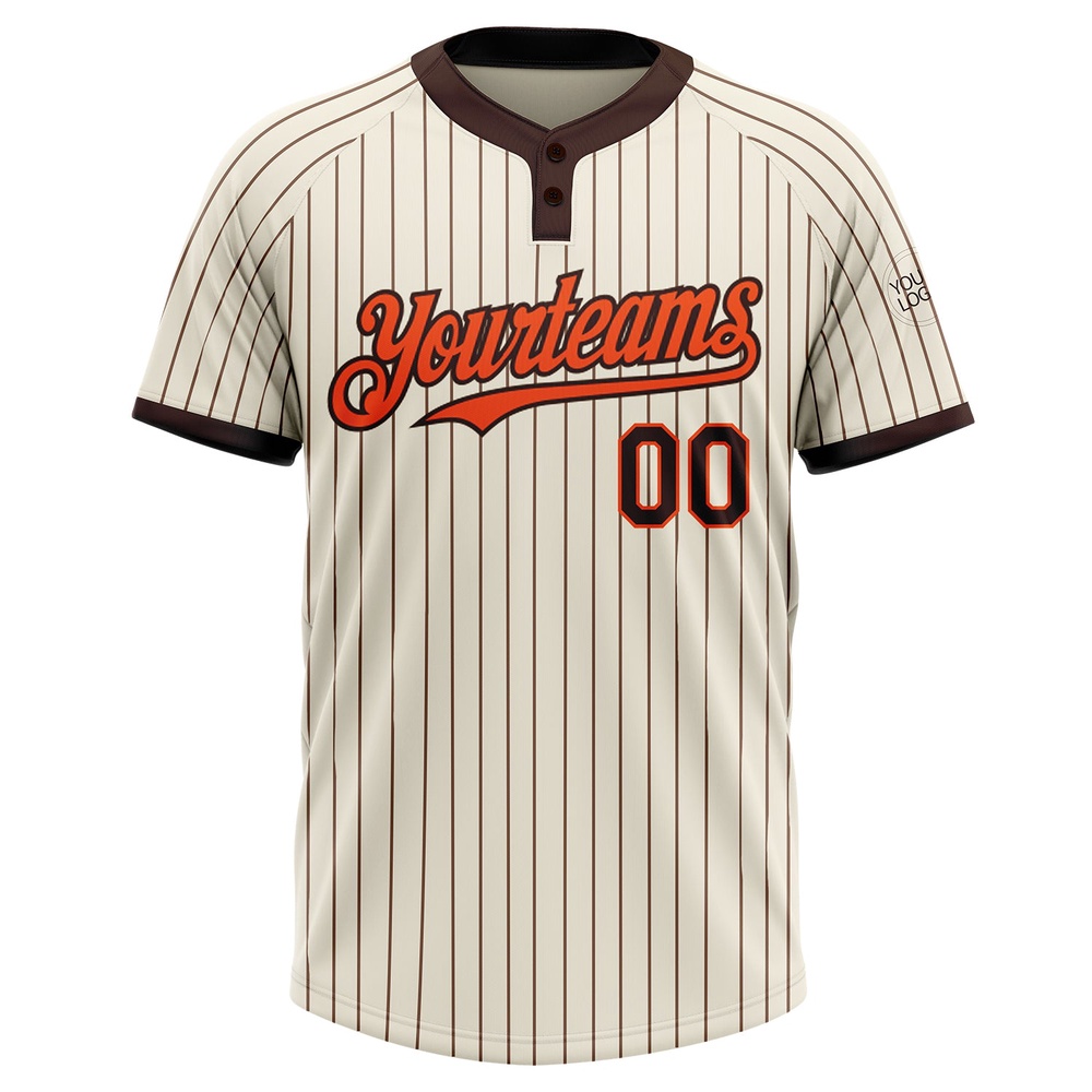Cream Brown Pinstripe Orange Two Button Unisex Softball Jersey, Custom Team Softball Jersey