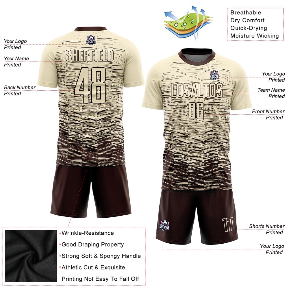 Cream Brown Sublimation Soccer Uniform Jersey, Custom Team Soccer Jersey Shirt Cream Brown Sublimation Soccer Uniform Jersey, Custom Team Soccer Jersey Shirt