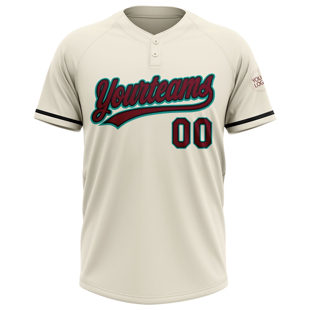Cream Crimson Black Aqua Two Button Unisex Softball Jersey, Custom Team Softball Jersey Cream Crimson Black Aqua Two Button Unisex Softball Jersey, Custom Team Softball Jersey