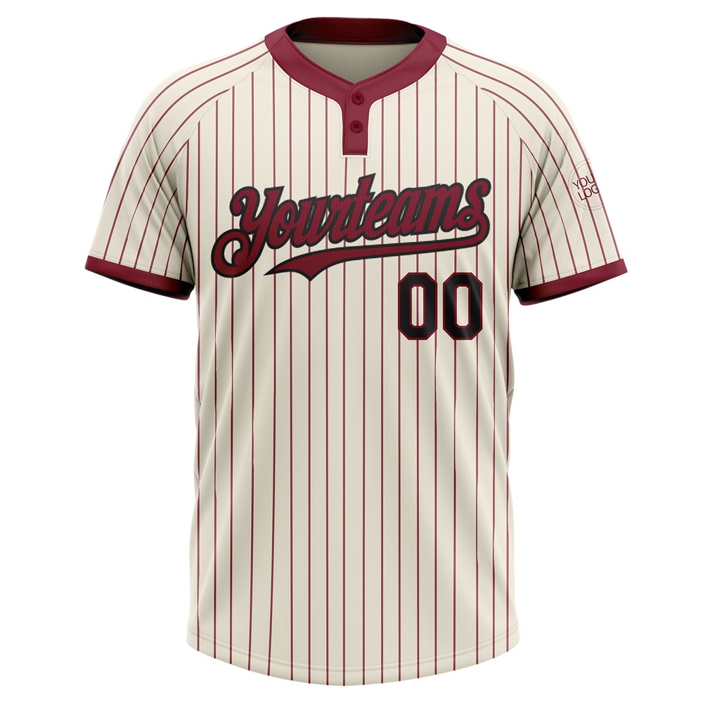 Cream Crimson Pinstripe Black Two Button Unisex Softball Jersey, Custom Team Softball Jersey