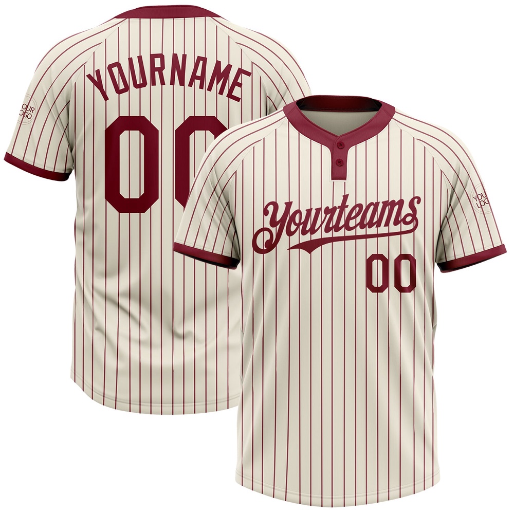 Cream Crimson Pinstripe Crimson Two Button Unisex Softball Jersey, Custom Team Softball Jersey