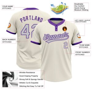 Cream Gray Purple Two Button Unisex Softball Jersey Custom Team Softball Jersey 3 flzrfg.jpg