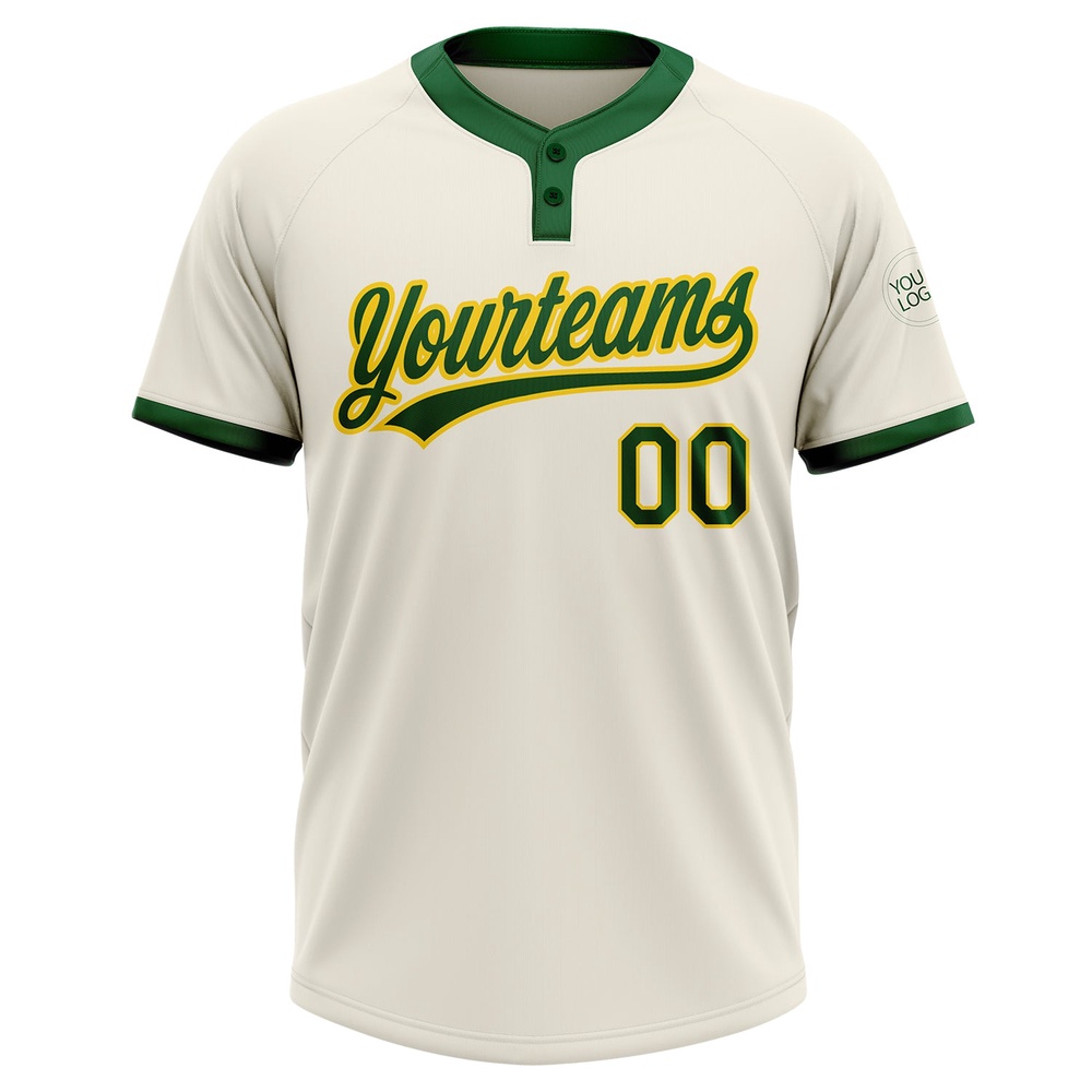 Cream Green Gold Two Button Unisex Softball Jersey, Custom Team Softball Jersey Cream Green Gold Two Button Unisex Softball Jersey, Custom Team Softball Jersey