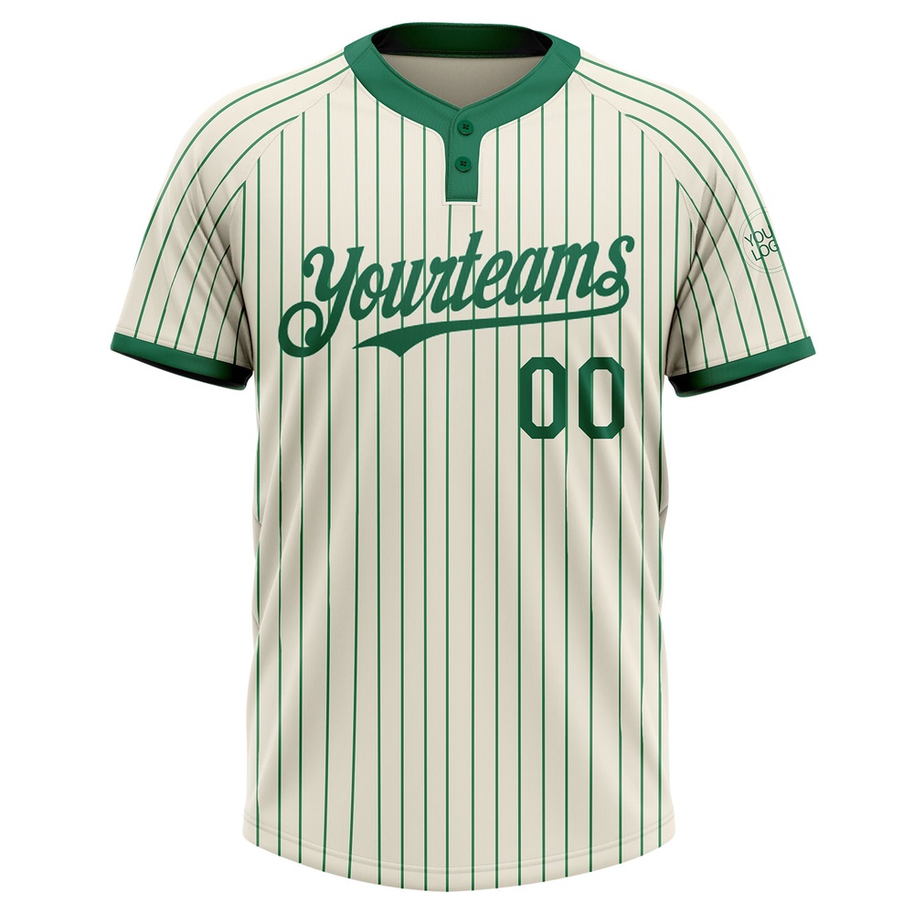 Cream Kelly Green Pinstripe Kelly Green Two Button Unisex Softball Jersey, Custom Team Softball Jersey Cream Kelly Green Pinstripe Kelly Green Two Button Unisex Softball Jersey, Custom Team Softball Jersey