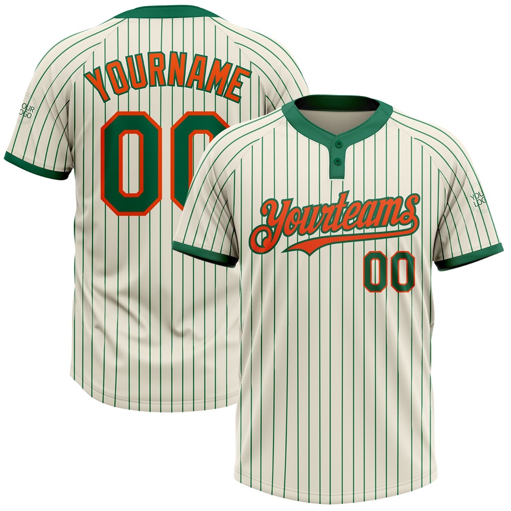 Cream Kelly Green Pinstripe Orange Two Button Unisex Softball Jersey, Custom Team Softball Jersey Cream Kelly Green Pinstripe Orange Two Button Unisex Softball Jersey, Custom Team Softball Jersey