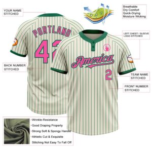 Cream Kelly Green Pinstripe Pink Two Button Unisex Softball Jersey Custom Team Softball Jersey 3 ascog4.jpg