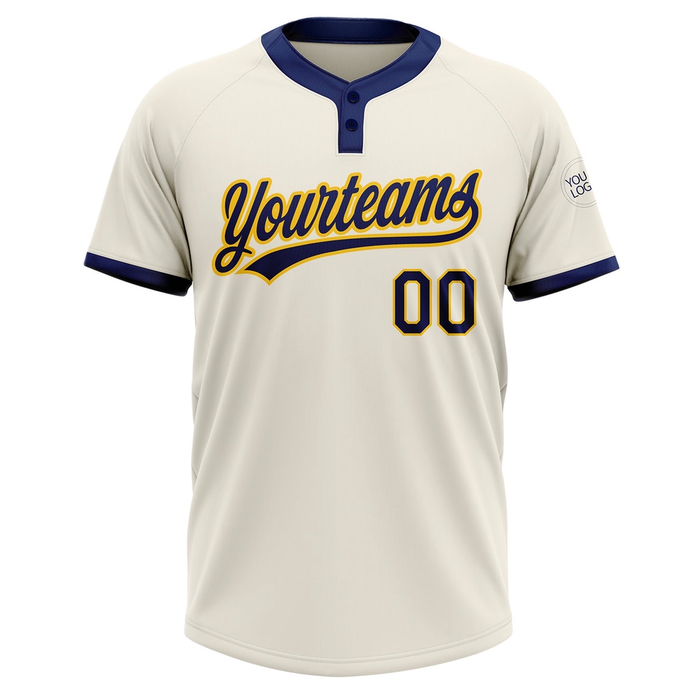 Cream Navy Gold Two Button Unisex Softball Jersey, Custom Team Softball Jersey Cream Navy Gold Two Button Unisex Softball Jersey, Custom Team Softball Jersey