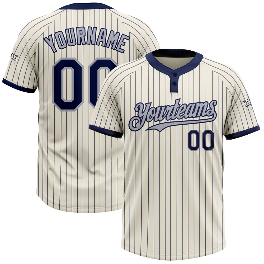 Cream Navy Pinstripe Gray Two Button Unisex Softball Jersey, Custom Team Softball Jersey Cream Navy Pinstripe Gray Two Button Unisex Softball Jersey, Custom Team Softball Jersey