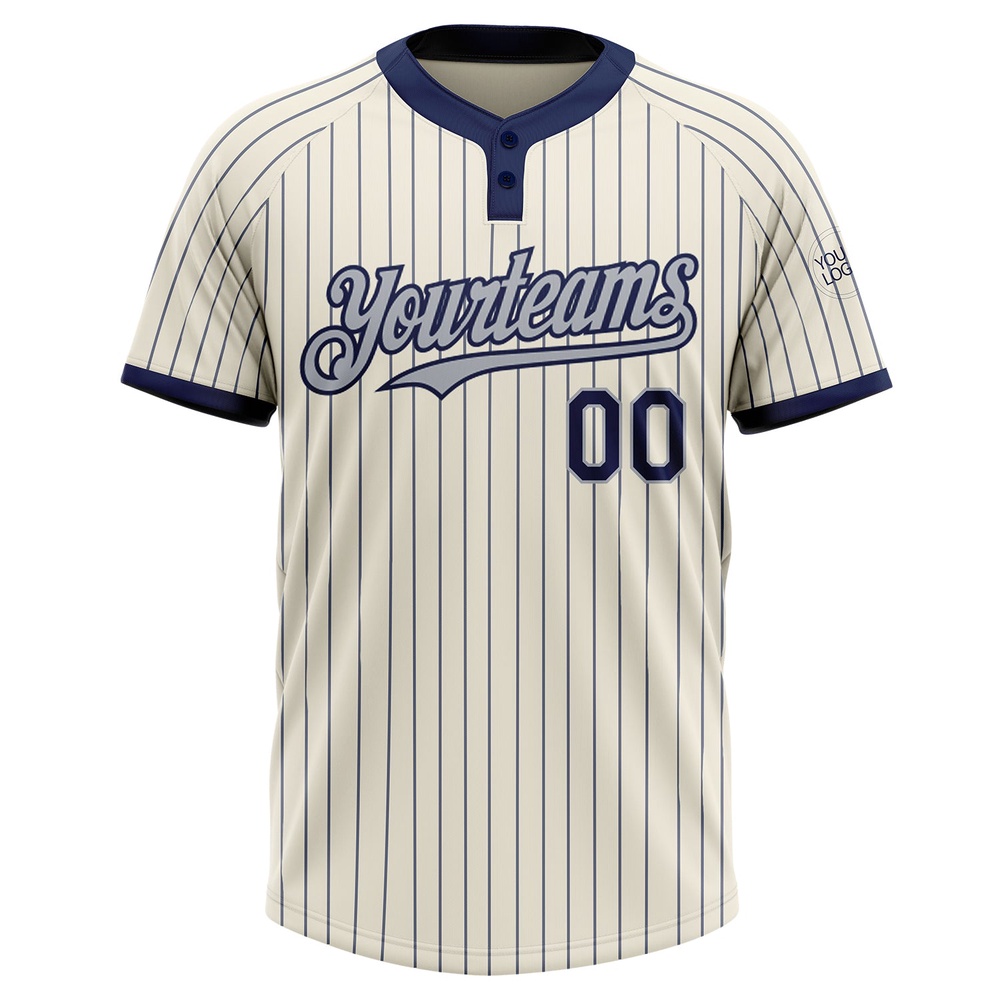 Cream Navy Pinstripe Gray Two Button Unisex Softball Jersey, Custom Team Softball Jersey Cream Navy Pinstripe Gray Two Button Unisex Softball Jersey, Custom Team Softball Jersey