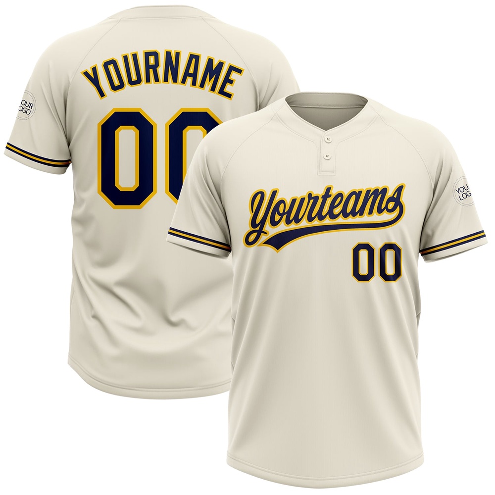 Cream Navy Yellow Two Button Unisex Softball Jersey, Custom Team Softball Jersey Cream Navy Yellow Two Button Unisex Softball Jersey, Custom Team Softball Jersey