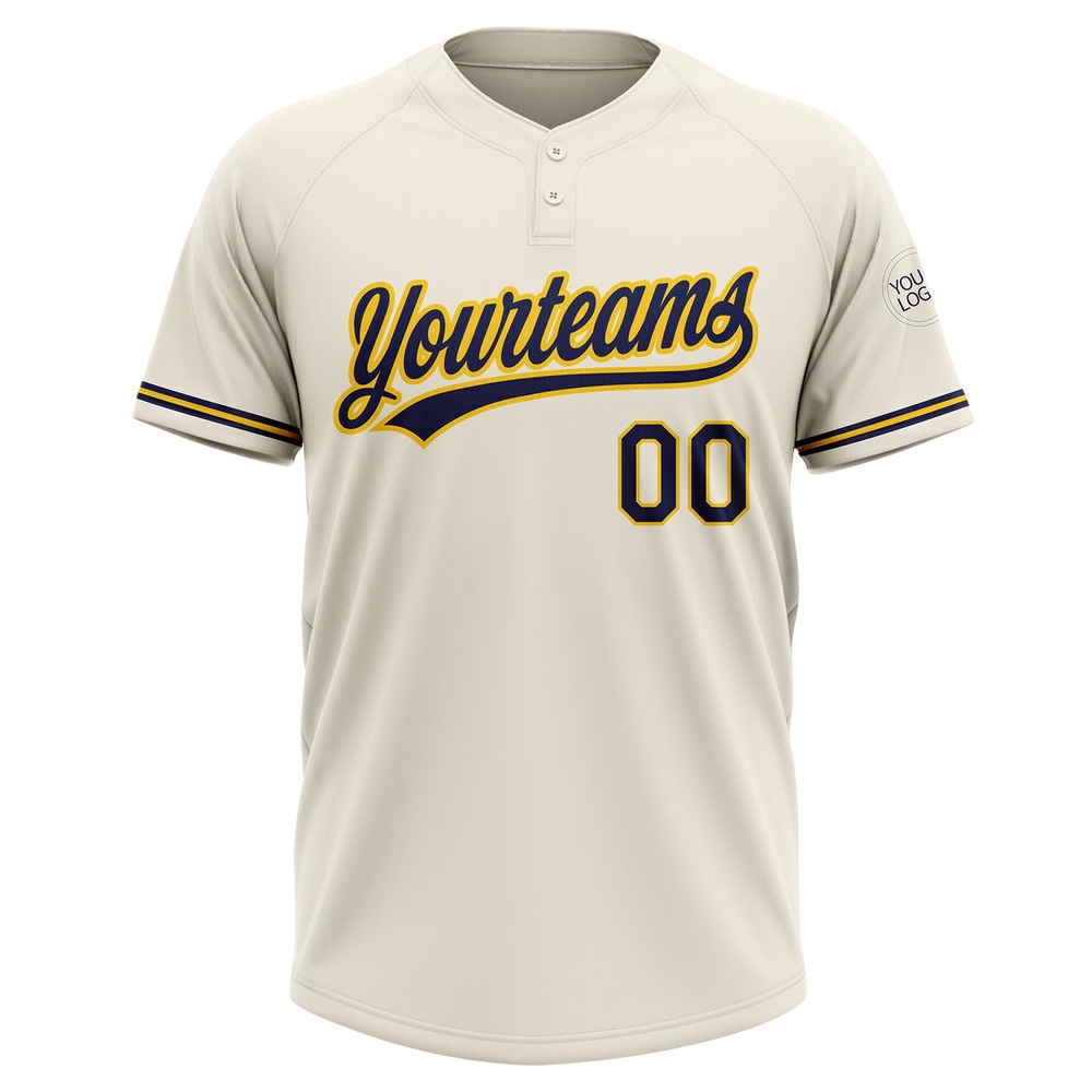 Cream Navy Yellow Two Button Unisex Softball Jersey, Custom Team Softball Jersey Cream Navy Yellow Two Button Unisex Softball Jersey, Custom Team Softball Jersey