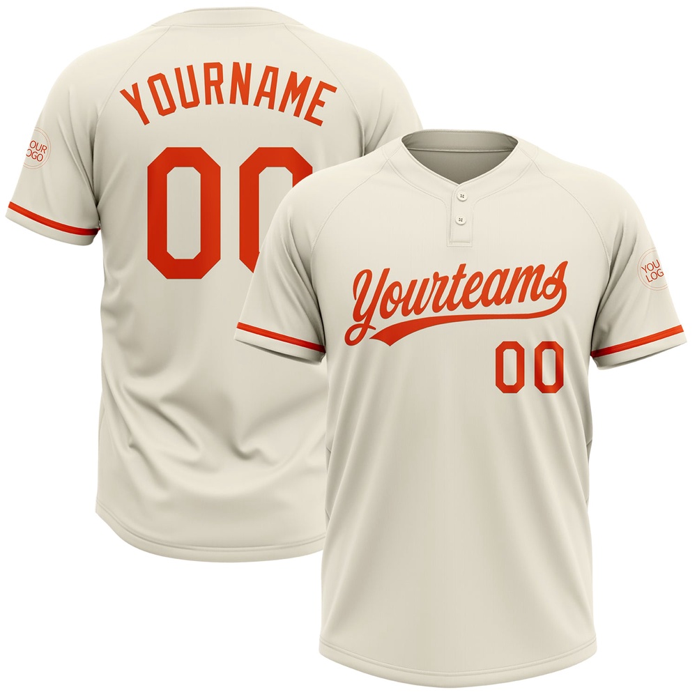 Cream Orange Two Button Unisex Softball Jersey, Custom Team Softball Jersey Cream Orange Two Button Unisex Softball Jersey, Custom Team Softball Jersey