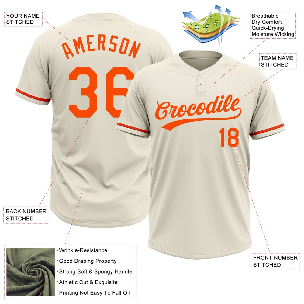 Cream Orange Two Button Unisex Softball Jersey, Custom Team Softball Jersey Cream Orange Two Button Unisex Softball Jersey, Custom Team Softball Jersey