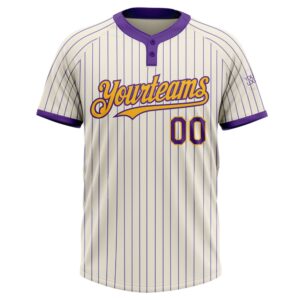 Cream Purple Pinstripe Gold Two Button Unisex Softball Jersey Custom Team Softball Jersey 2 ussakn.jpg
