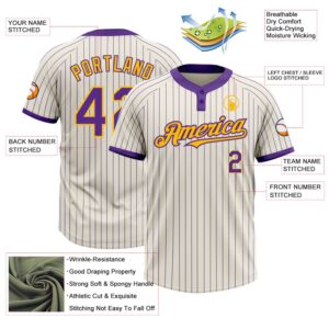 Cream Purple Pinstripe Gold Two Button Unisex Softball Jersey Custom Team Softball Jersey 3 laxr8p.jpg