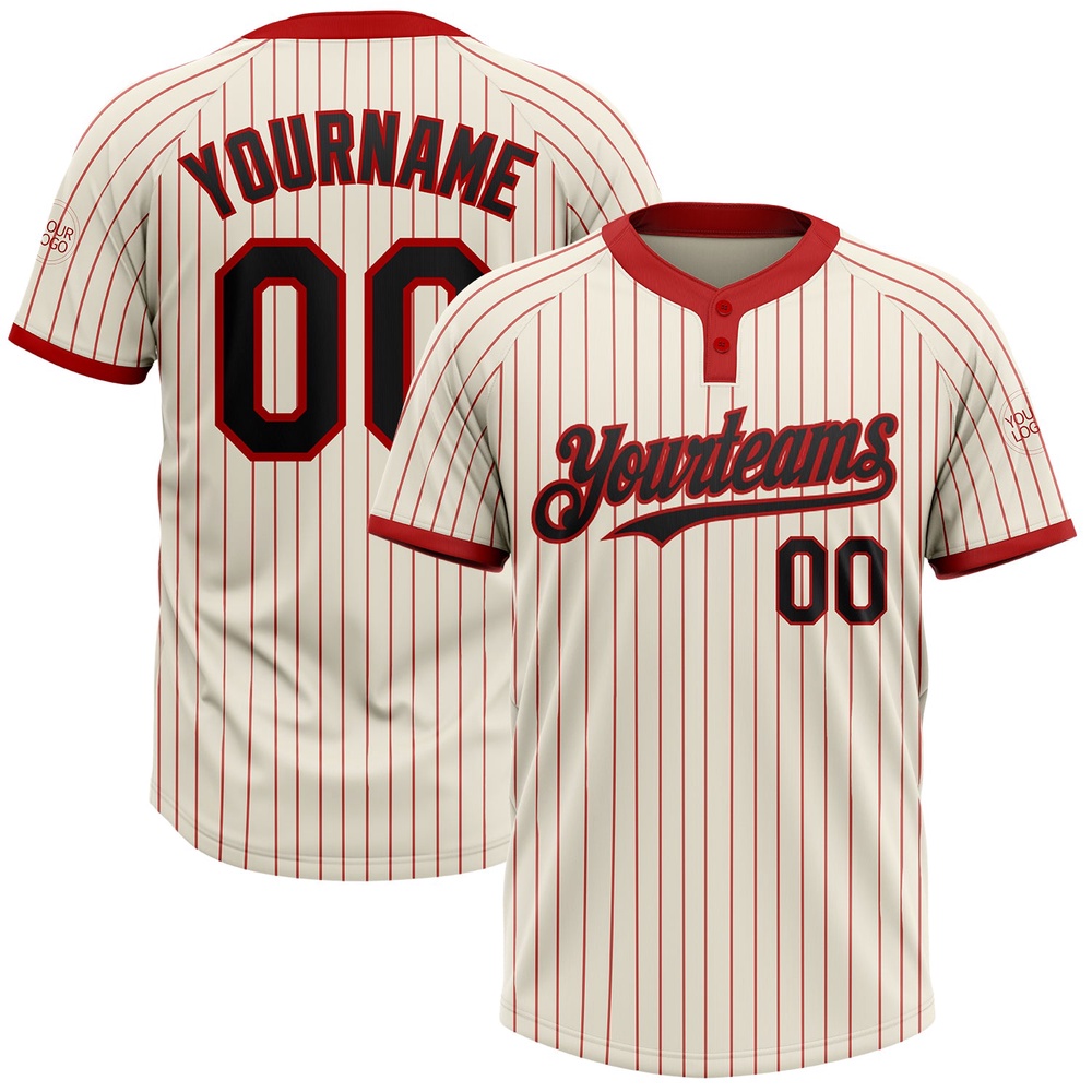 Cream Red Pinstripe Black Two Button Unisex Softball Jersey, Custom Team Softball Jersey Cream Red Pinstripe Black Two Button Unisex Softball Jersey, Custom Team Softball Jersey