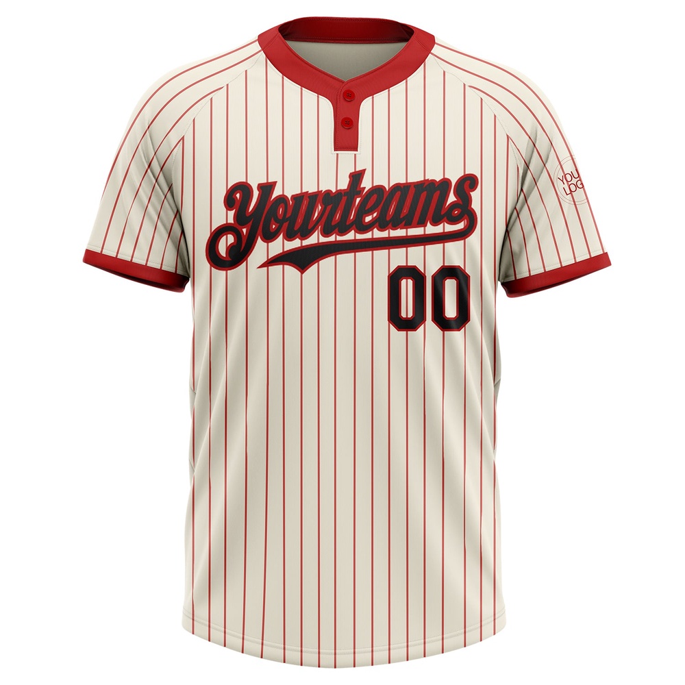Cream Red Pinstripe Black Two Button Unisex Softball Jersey, Custom Team Softball Jersey Cream Red Pinstripe Black Two Button Unisex Softball Jersey, Custom Team Softball Jersey