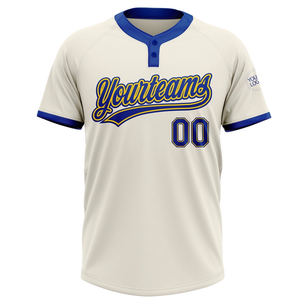 Cream Royal Gold Two Button Unisex Softball Jersey, Custom Team Softball Jersey Cream Royal Gold Two Button Unisex Softball Jersey, Custom Team Softball Jersey