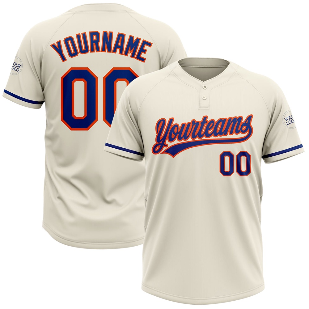 Cream Royal Orange Two Button Unisex Softball Jersey, Custom Team Softball Jersey