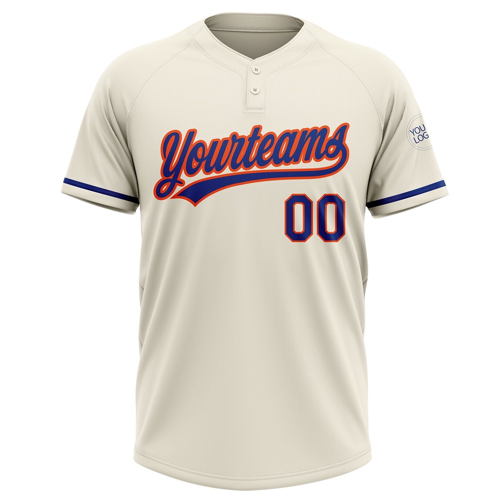 Cream Royal Orange Two Button Unisex Softball Jersey, Custom Team Softball Jersey