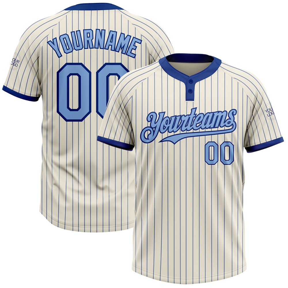 Cream Royal Pinstripe Light Blue Two Button Unisex Softball Jersey, Custom Team Softball Jersey Cream Royal Pinstripe Light Blue Two Button Unisex Softball Jersey, Custom Team Softball Jersey