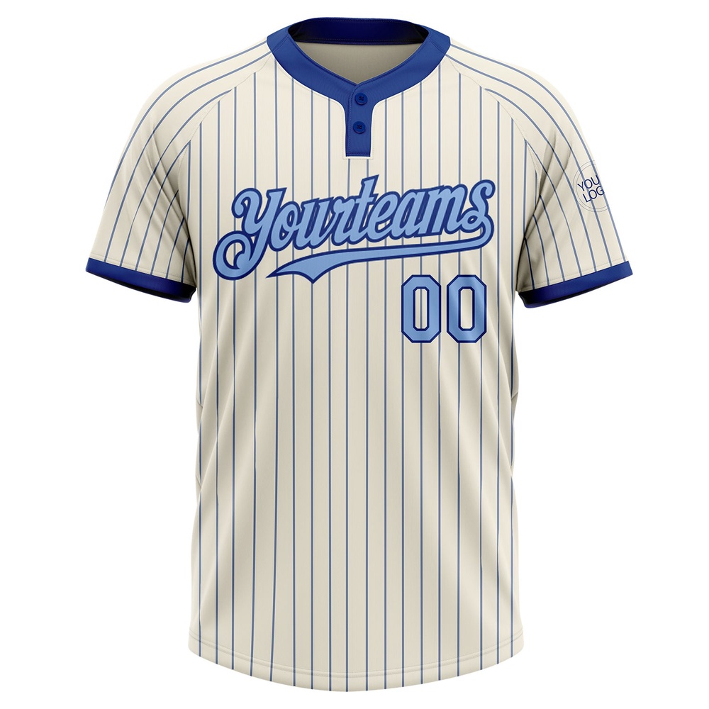 Cream Royal Pinstripe Light Blue Two Button Unisex Softball Jersey, Custom Team Softball Jersey Cream Royal Pinstripe Light Blue Two Button Unisex Softball Jersey, Custom Team Softball Jersey
