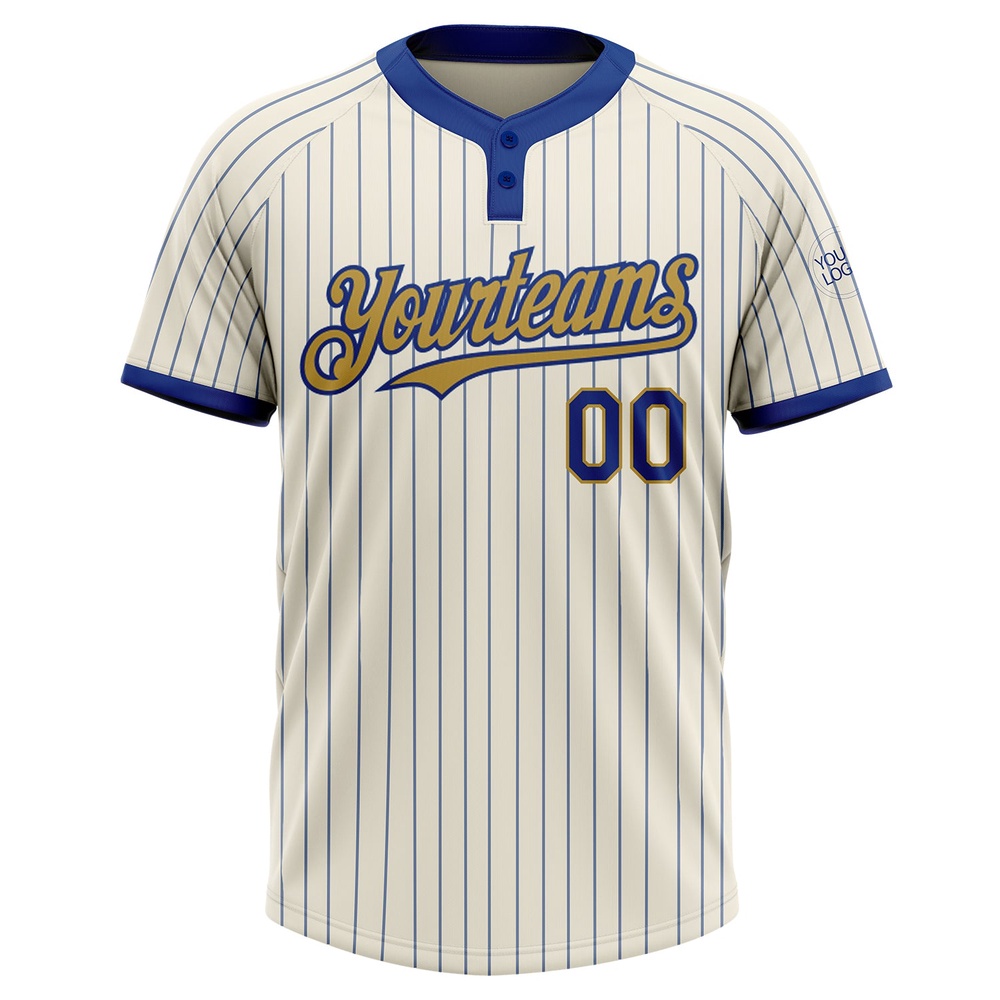 Cream Royal Pinstripe Old Gold Two Button Unisex Softball Jersey, Custom Team Softball Jersey