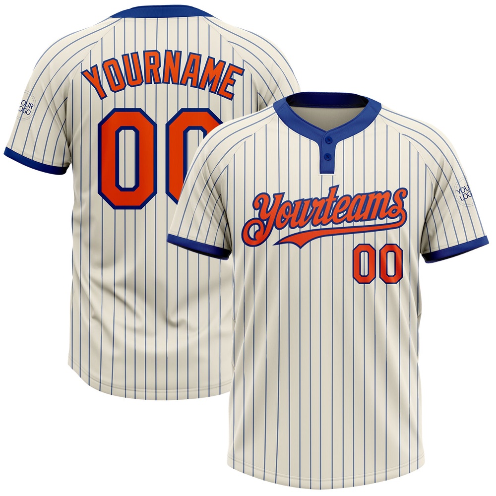 Cream Royal Pinstripe Orange Two Button Unisex Softball Jersey, Custom Team Softball Jersey Cream Royal Pinstripe Orange Two Button Unisex Softball Jersey, Custom Team Softball Jersey
