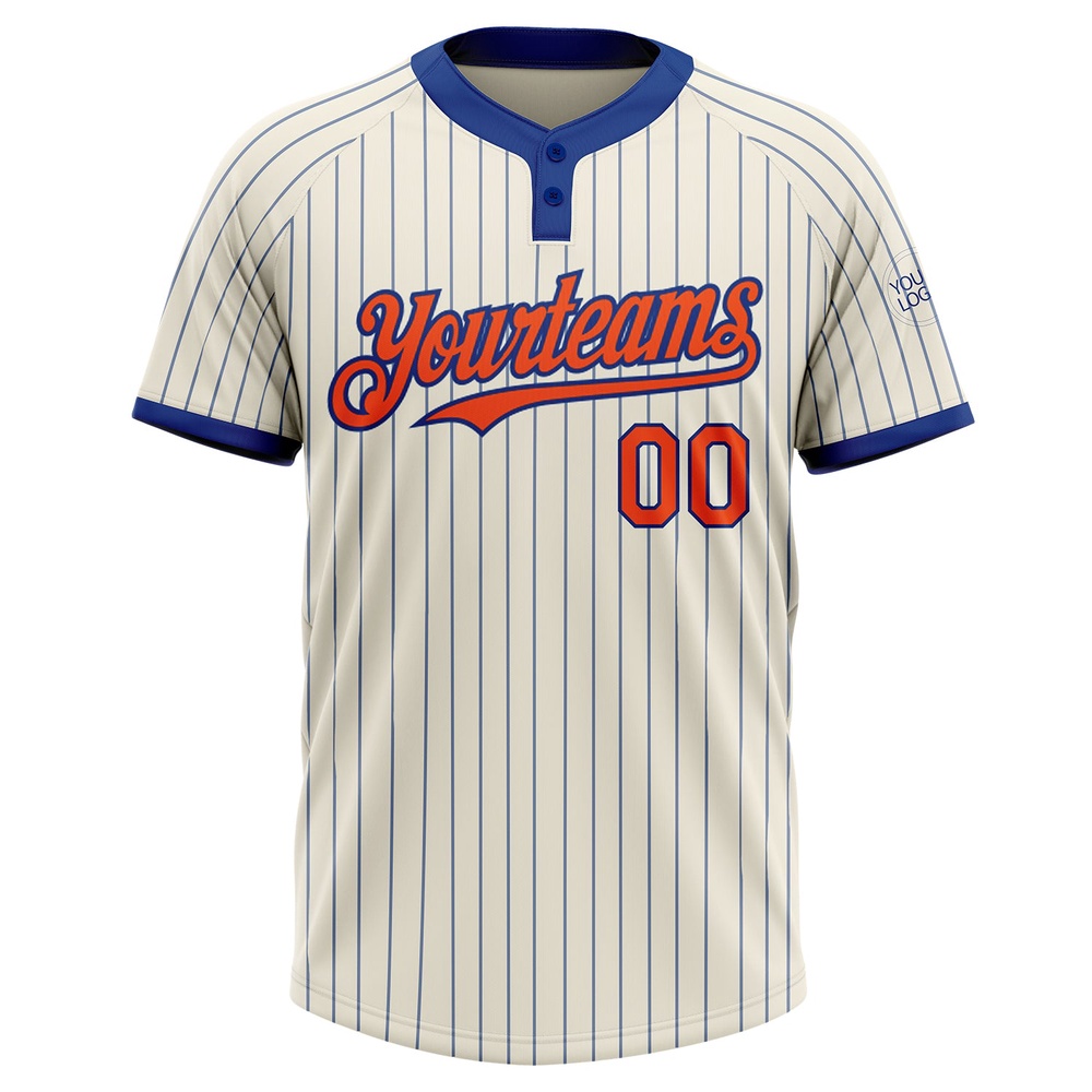 Cream Royal Pinstripe Orange Two Button Unisex Softball Jersey, Custom Team Softball Jersey Cream Royal Pinstripe Orange Two Button Unisex Softball Jersey, Custom Team Softball Jersey