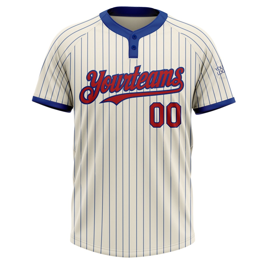 Cream Royal Pinstripe Red Two Button Unisex Softball Jersey, Custom Team Softball Jersey Cream Royal Pinstripe Red Two Button Unisex Softball Jersey, Custom Team Softball Jersey