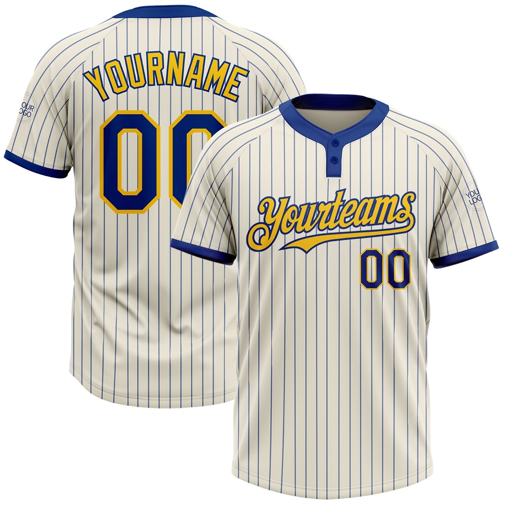 Cream Royal Pinstripe Yellow Two Button Unisex Softball Jersey, Custom Team Softball Jersey Cream Royal Pinstripe Yellow Two Button Unisex Softball Jersey, Custom Team Softball Jersey